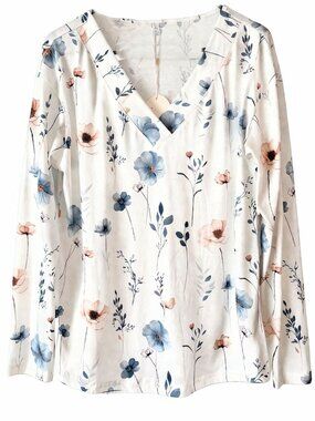 Women’s Boho Long Sleeve Tunic Top V Neck Size L NEW